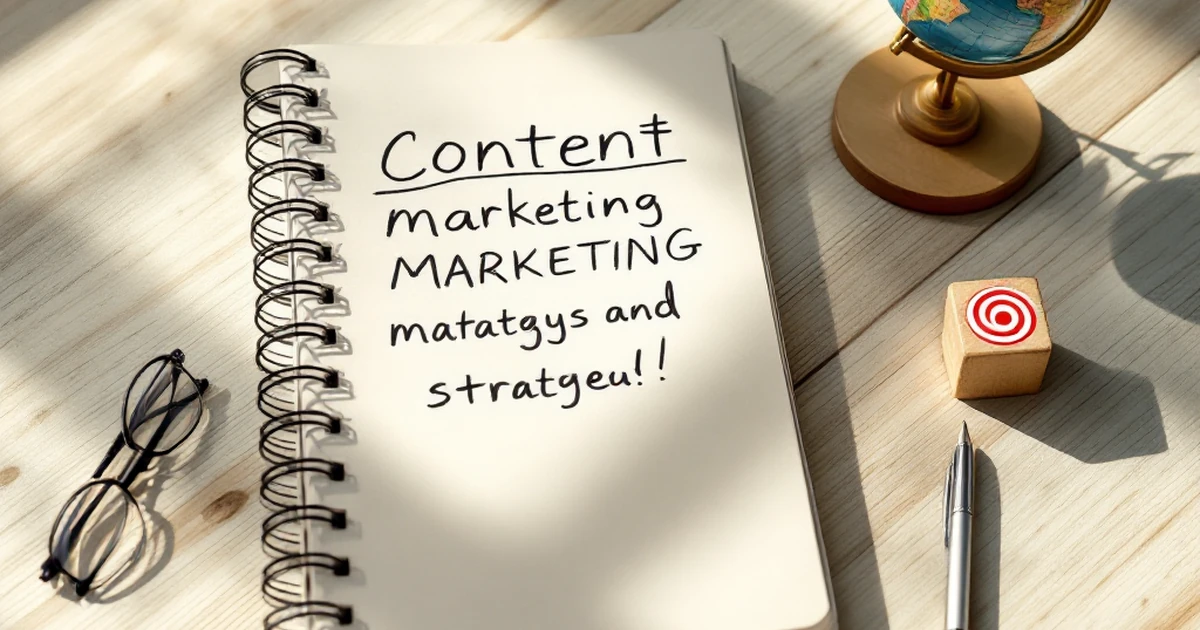 Notebook with goal notes and globe for content marketing strategy