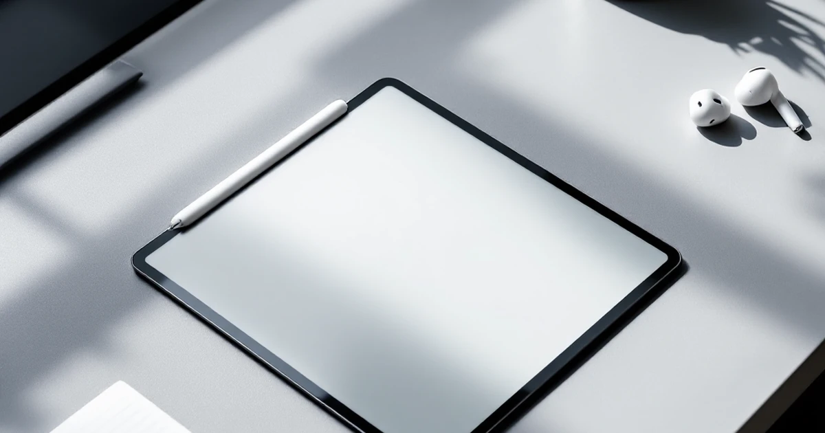 Workspace with tablet and notepad for AI tools