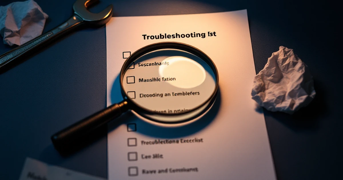 Magnifying glass and checklist for troubleshooting