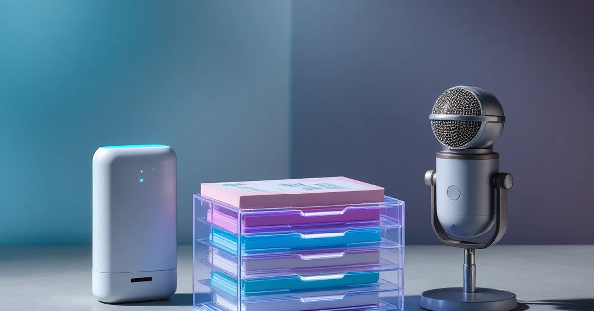 A product shot of three objects symbolizing AI scheduling, project management, and communication tools.