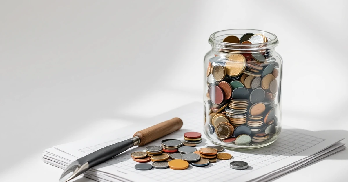An abstract image of a jar of tokens and a unique tool, symbolizing cost-effective and specialized productivity solutions.