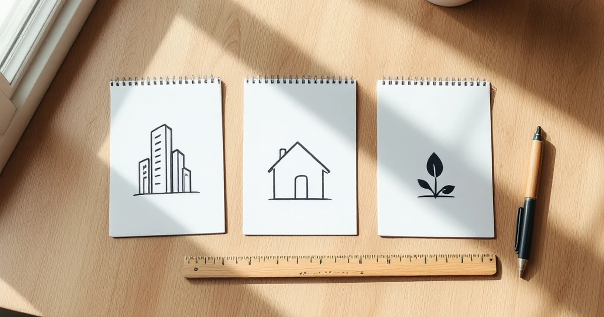 Three notepads on a desk with symbols for an enterprise, a small business, and a beginner, representing different use cases.