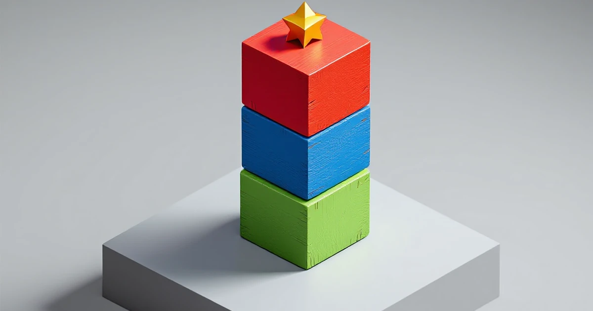 Isometric view of three colored cubes with gold star for top picks section.