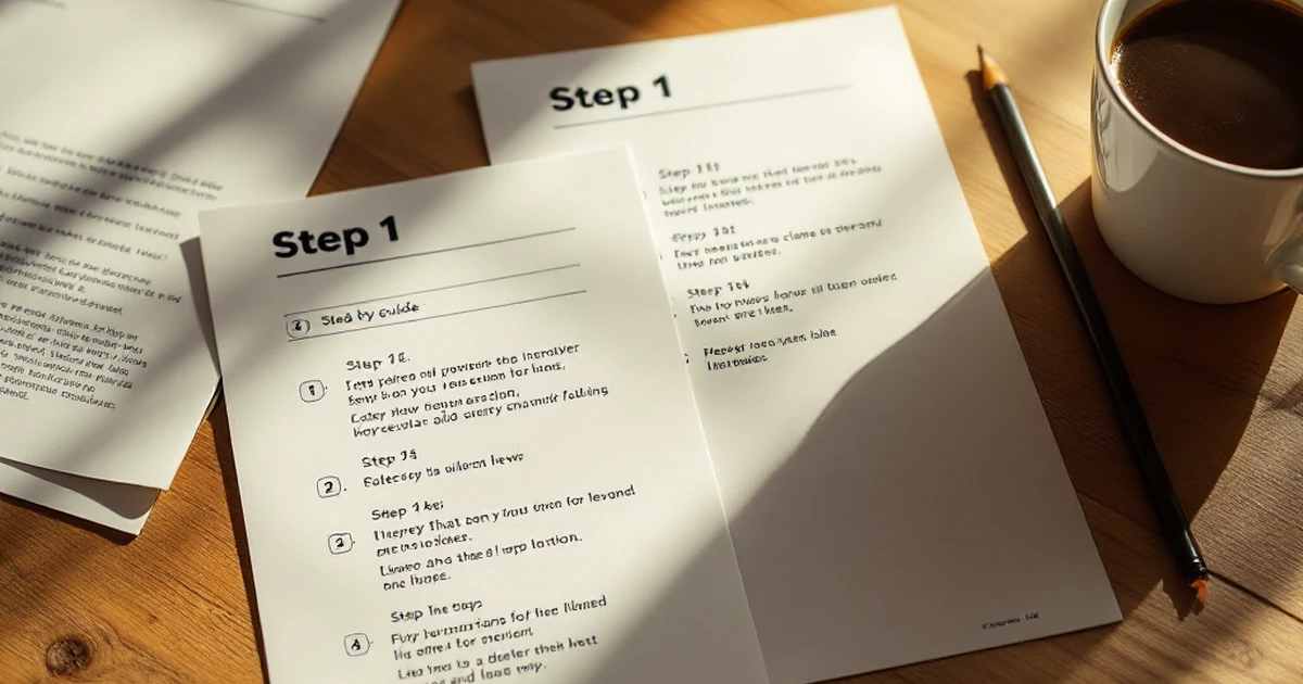 Step-by-step guide layout with printed pages and a pencil.