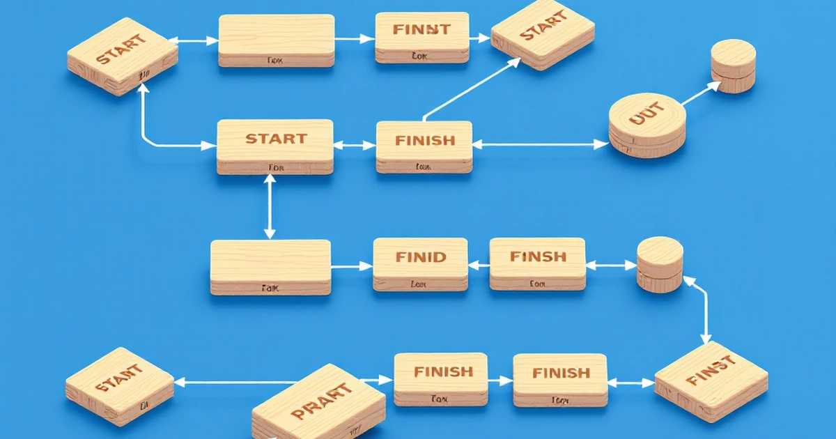 An isometric diagram of a simple flowchart made from blocks, representing a step-by-step guide or process.