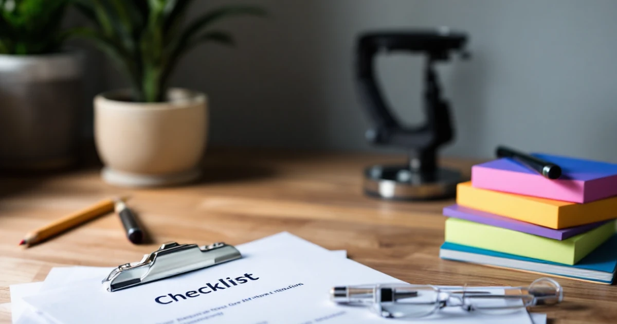 Checklist and sticky notes for email marketing preparation