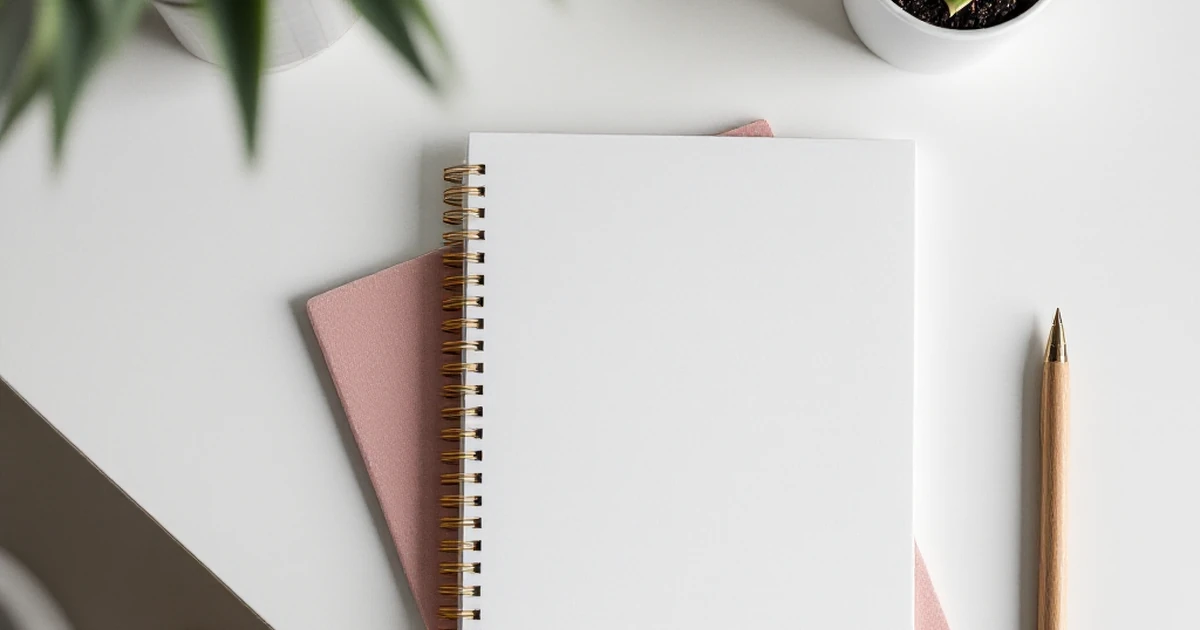 Isometric desk setup with notebook for step-by-step email guide