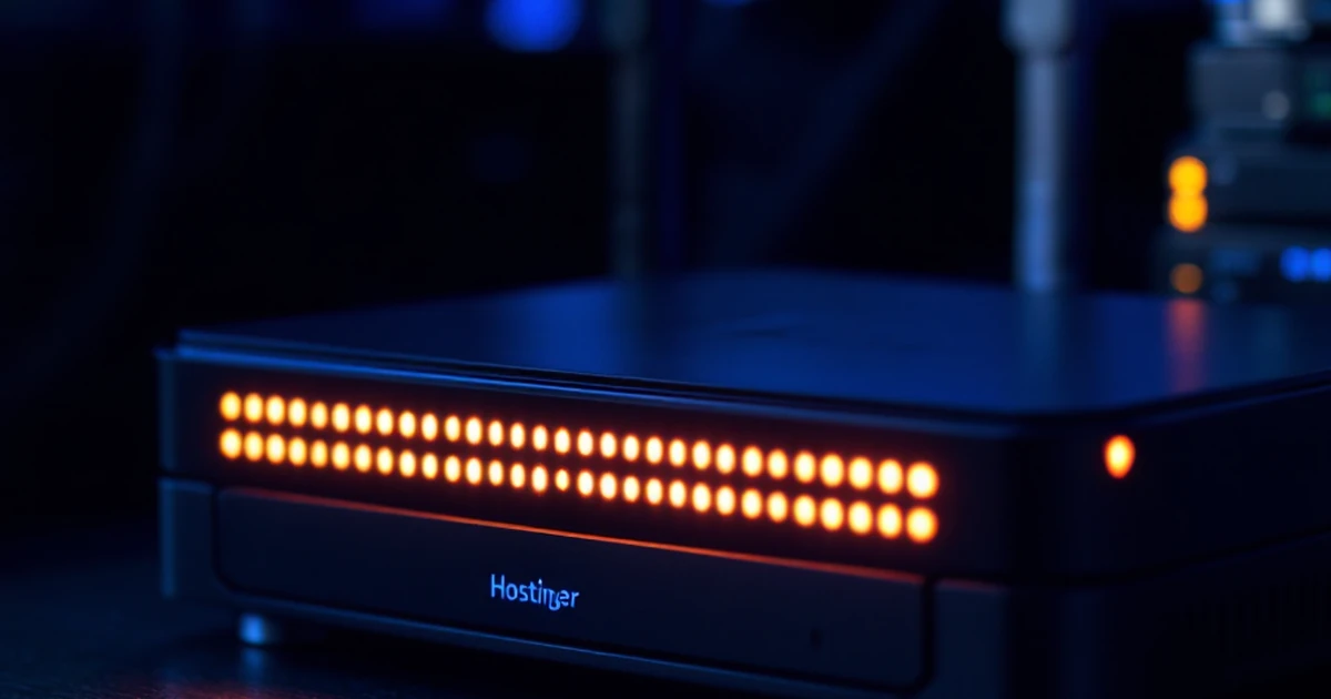 Product photo showing Hostinger's key web hosting features.