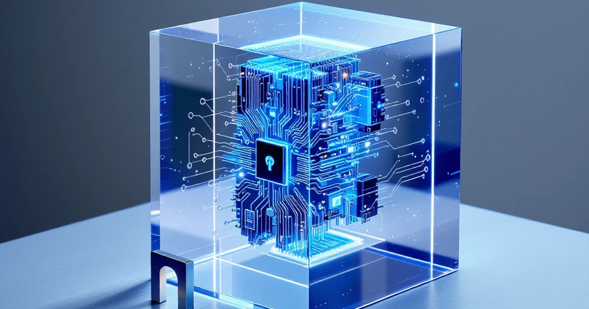 Abstract representation of a Web Application Firewall as a cube with glowing circuitry, symbolizing digital protection.