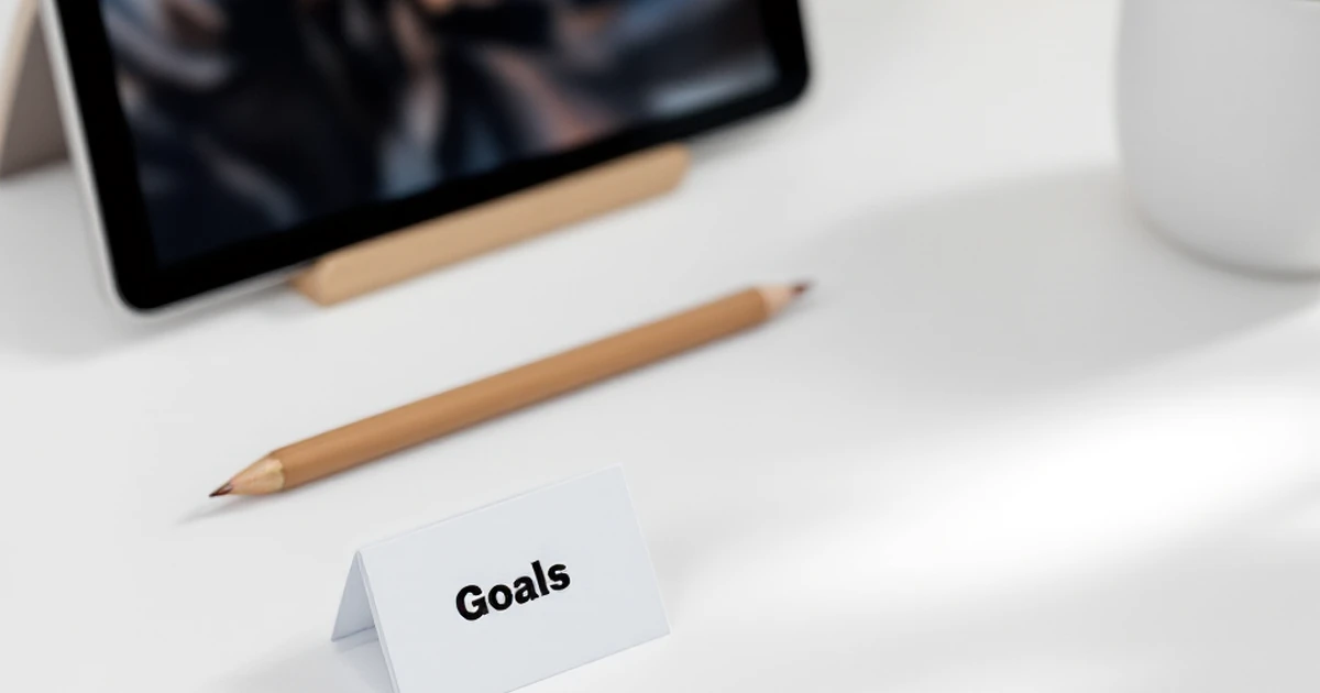 A collection of items needed to start a Mailchimp campaign, including planning cards and a tablet, arranged on a white desk.