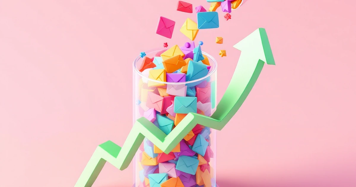 An isometric 3D illustration showing contacts funneling into a growing list, representing audience building.