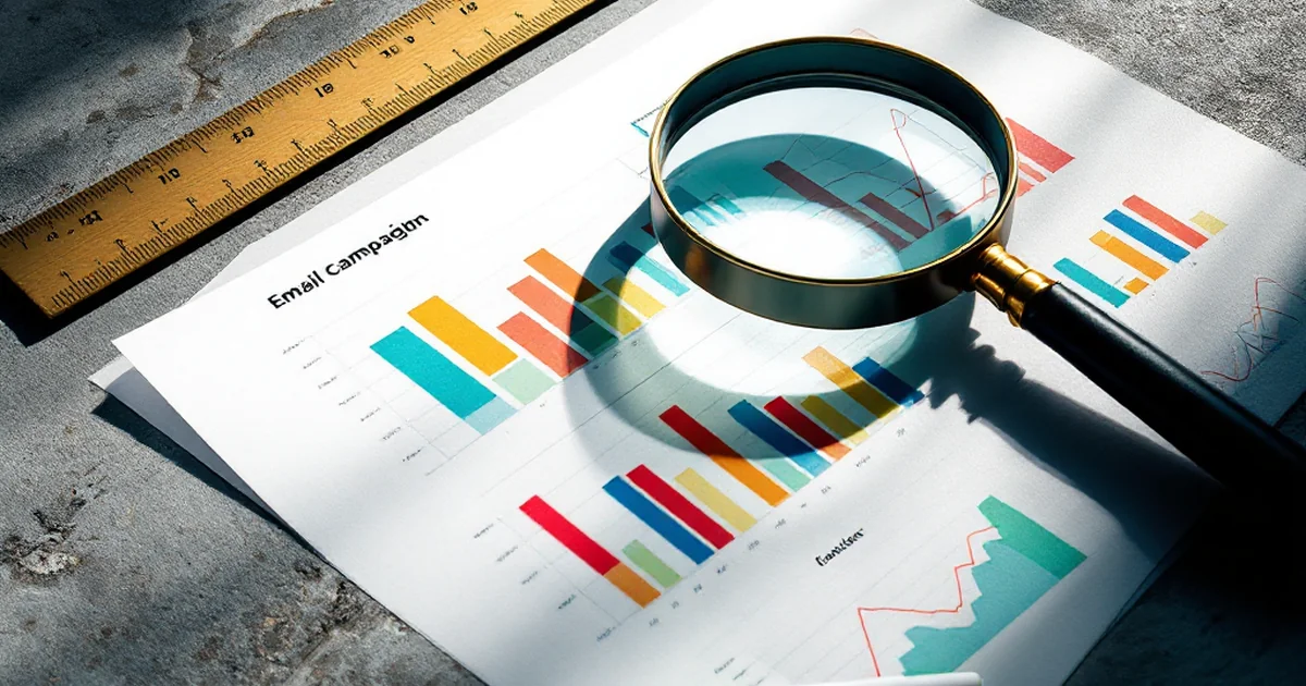 A magnifying glass over abstract charts and graphs, symbolizing the analysis of campaign results and troubleshooting.