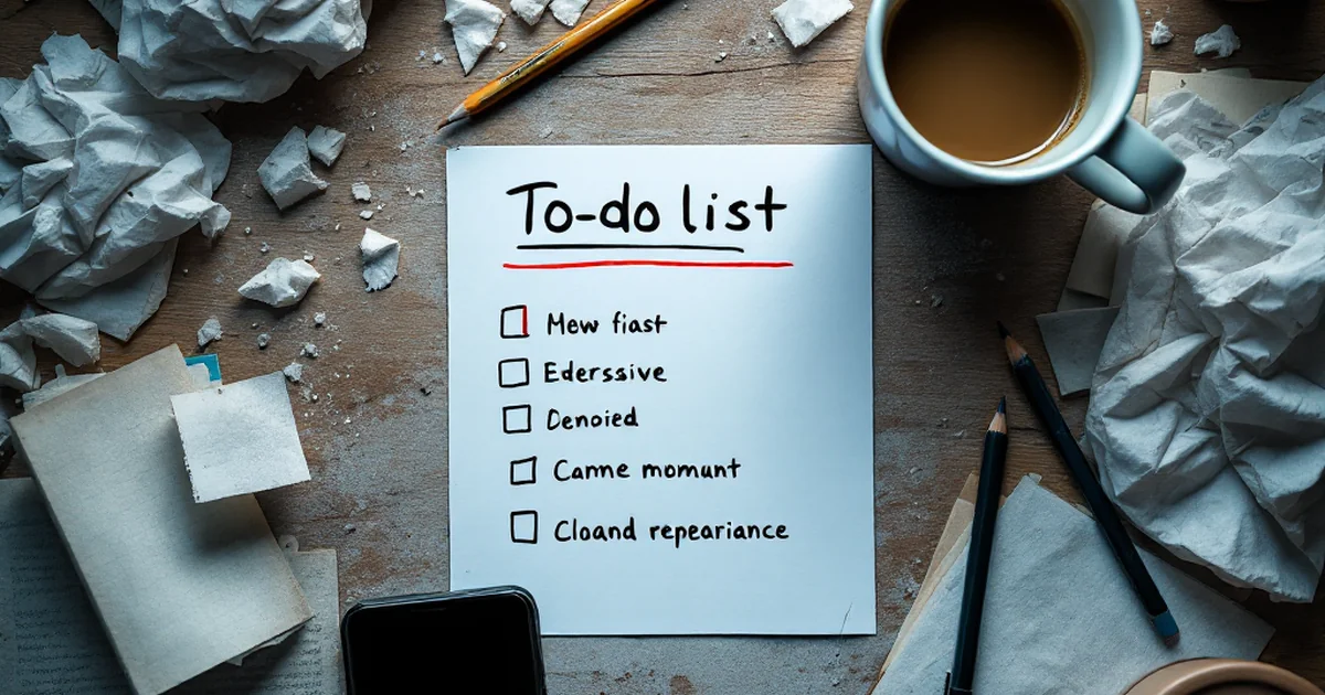Messy desk with a to-do list and coffee mug showing the need for better organization.