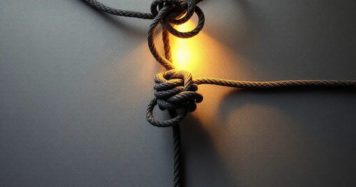 An abstract close-up of a tangled rope unraveling into a straight one, symbolizing troubleshooting and finding solutions.