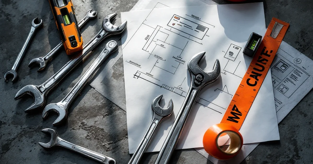 Precision tools and blueprint representing SEO troubleshooting and problem-solving