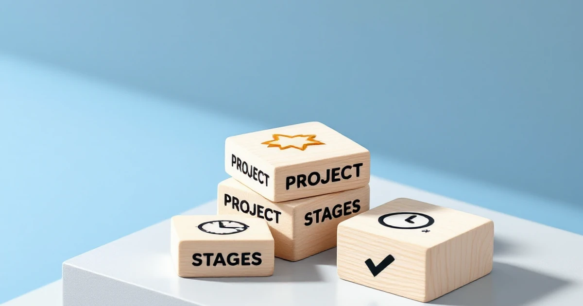 Isometric blocks representing project management stages
