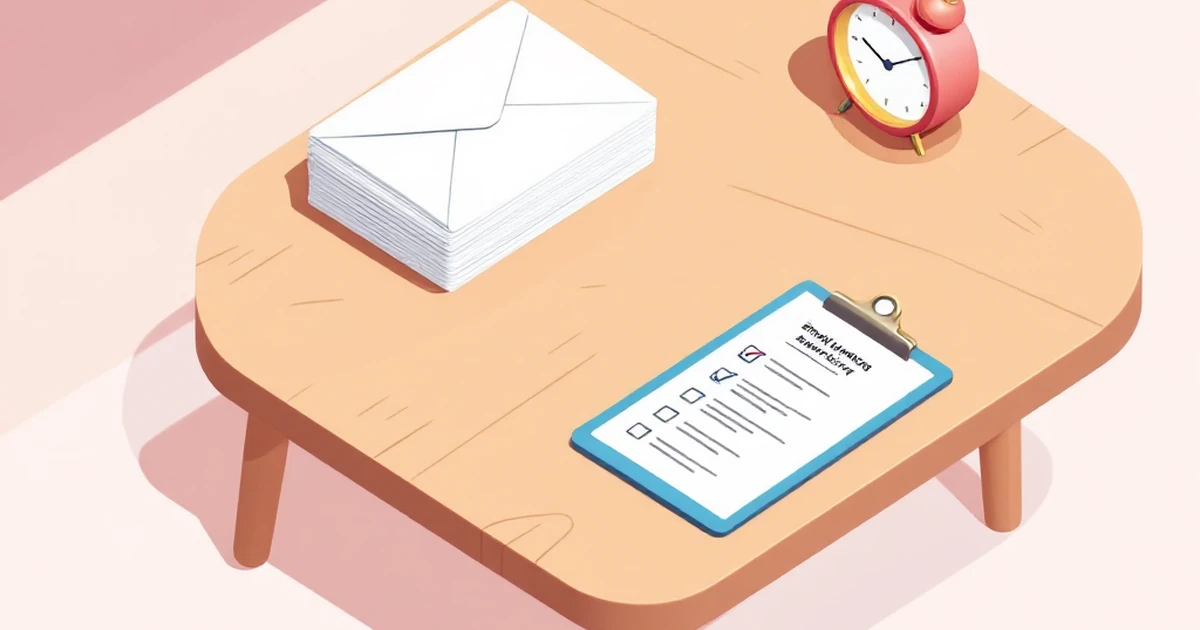 Isometric view of email marketing tools like envelopes and a clipboard