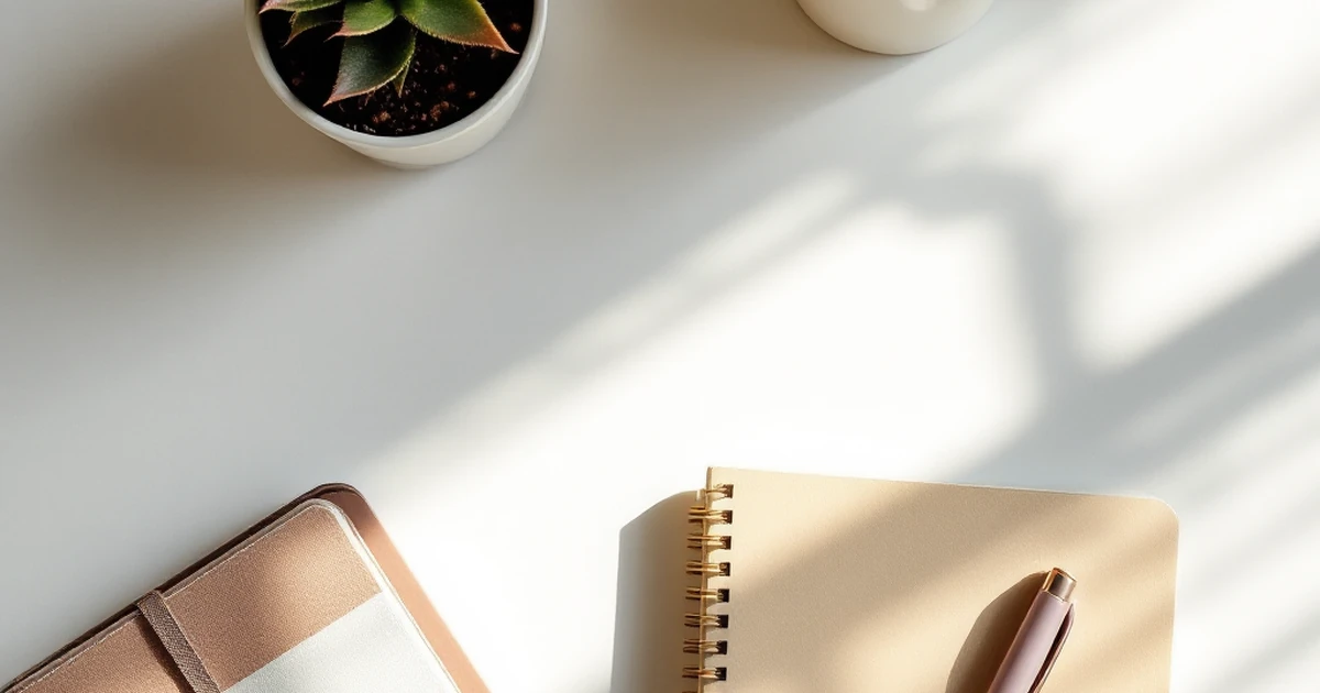 Desk with coffee and notebook for starting a website