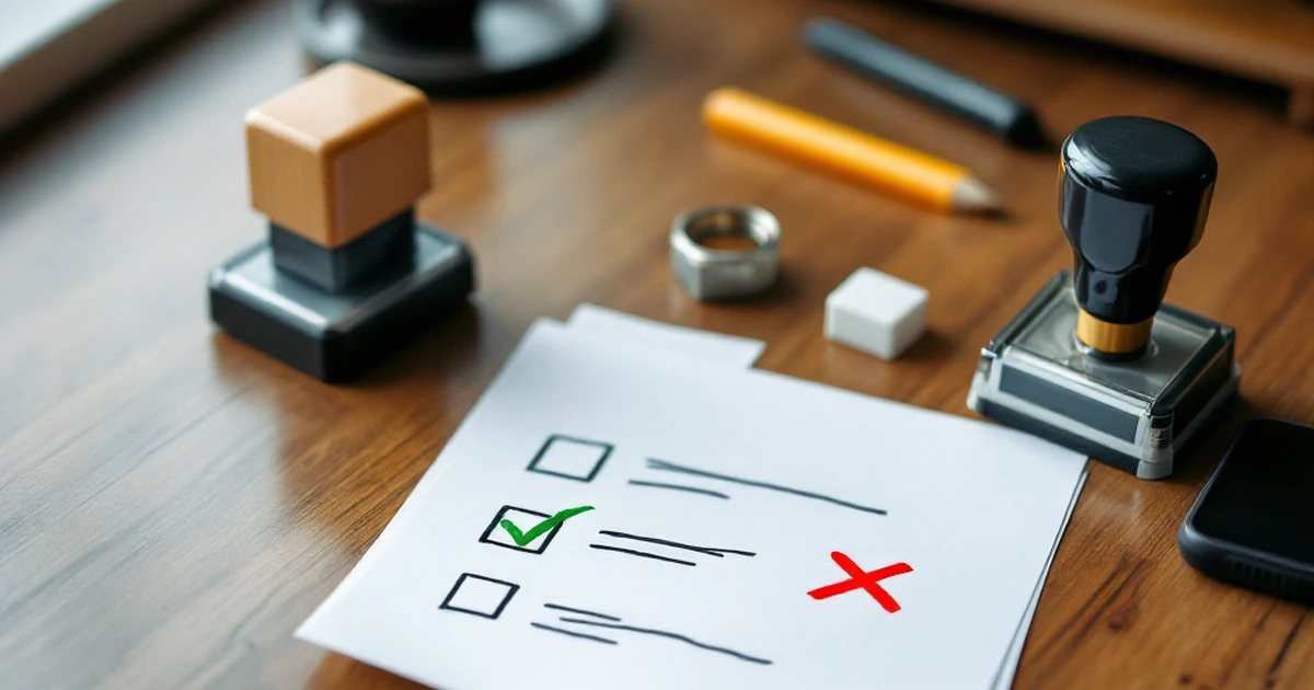 Checklist with checkmark and X stamps