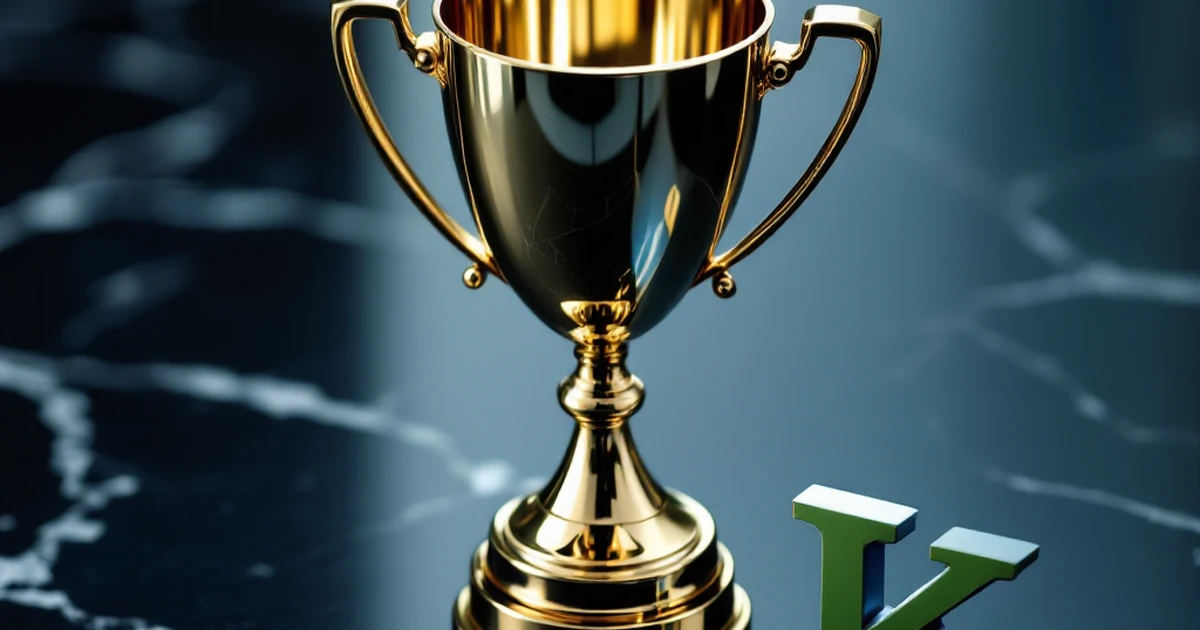 Gold trophy cup with K and B metal letters representing Kinsta as winner and Bluehost as runner-up