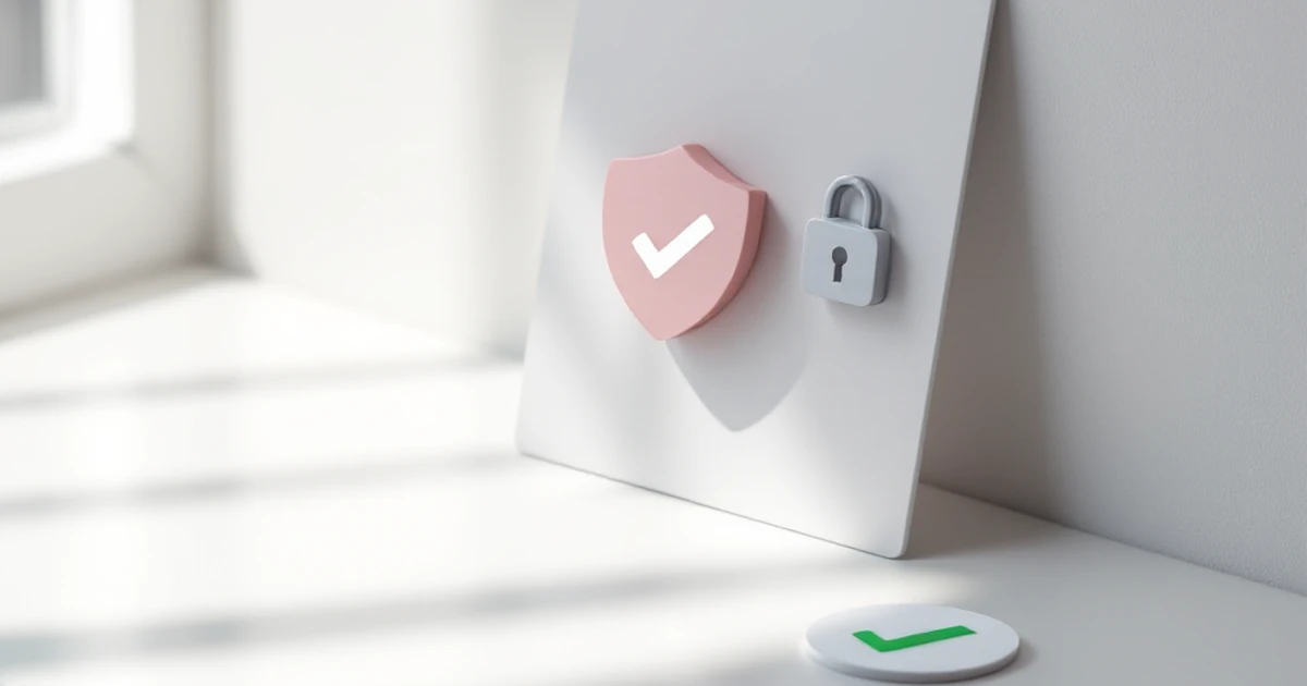 Shield and lock icons on a desk symbolizing hosting security features