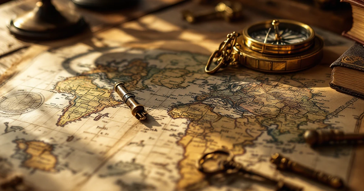 Compass and map on wooden table representing SEO journey